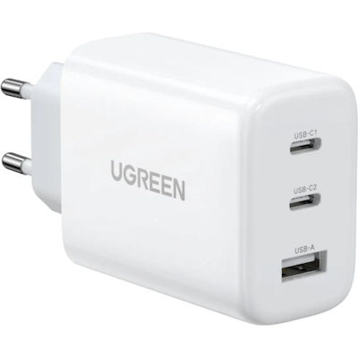 Ugreen Φορτιστής Χωρίς Καλώδιο GaN με Θύρα USB-A και 2 Θύρες USB-C 65W Power Delivery Λευκός (CD275)
