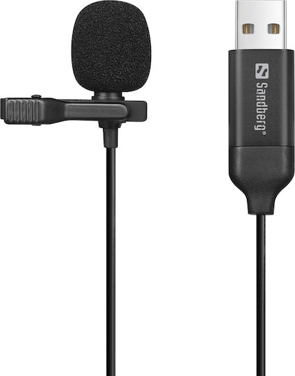 Sandberg Streamer USB Clip Microphone Електрет Микрофон USB Πέτου, Clip On в Черен Цвят