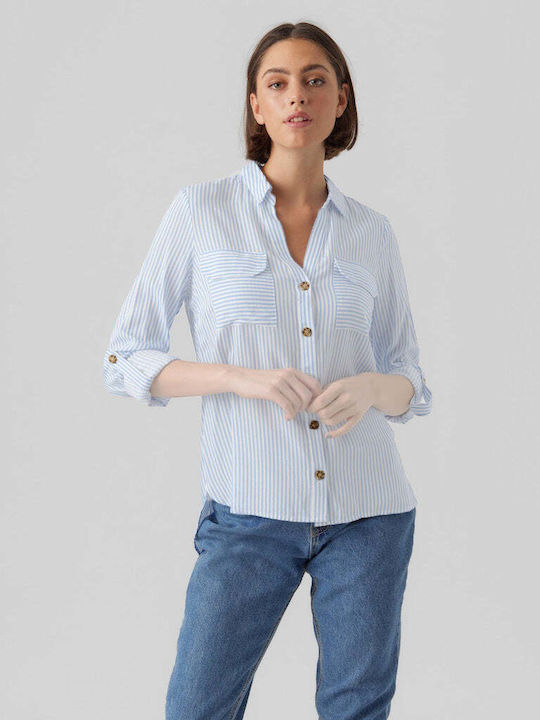 Vero Moda Women's Striped Long Sleeve Shirt Light Blue