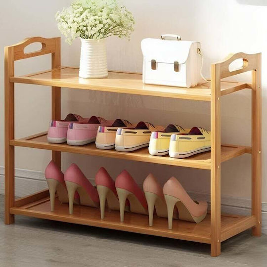 Bamboo Shoe Organizer With 3 Beige Shelves L67xD47xH23cm