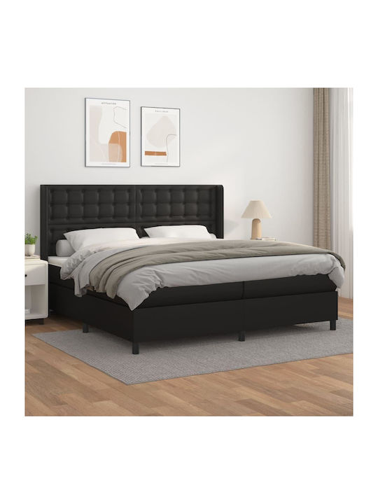 Κρεβάτι King Size Επενδυμένο με Δερματίνη Μαύρο με Στρώμα & Τάβλες 200x200cm