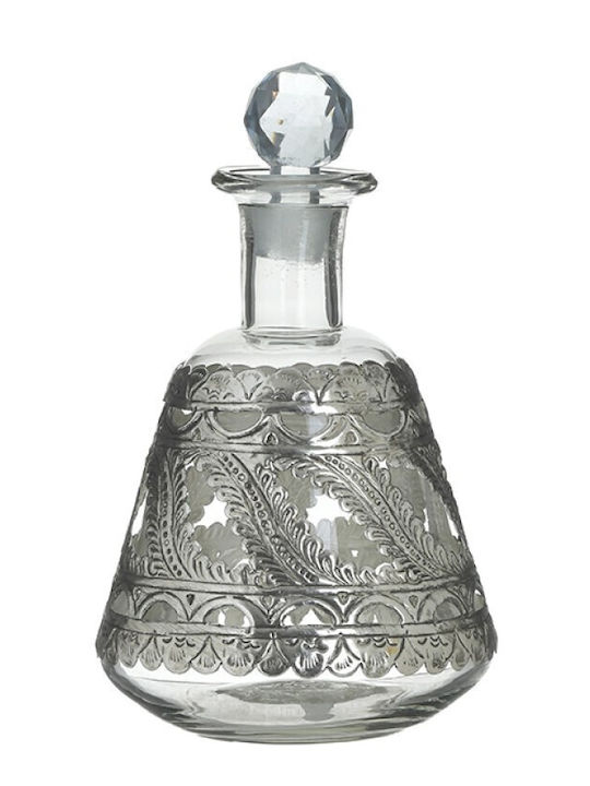 Inart Glass Wine Decanter 23cm with Stopper Silver