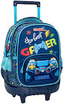 Must The Best Gamer with 3 Compartments School Bag Trolley Elementary, Elementary in Blue color