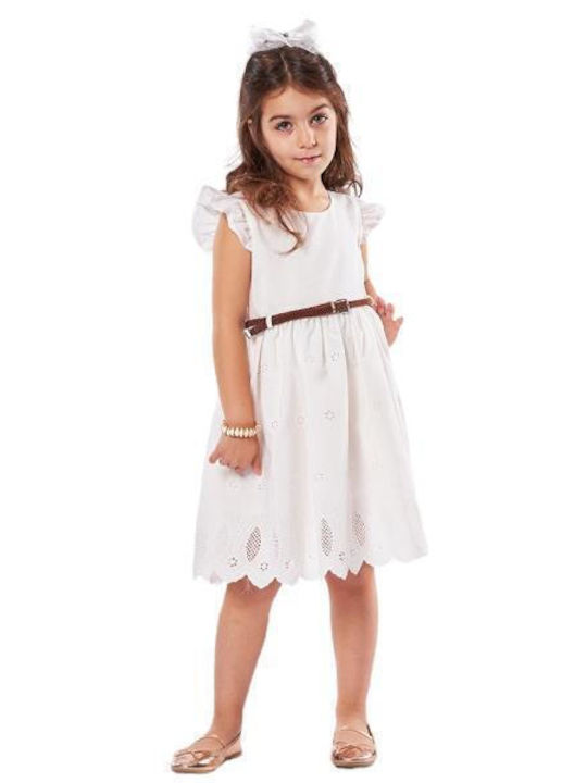 Evita Kids Dress Set with Accessories Short Sleeve Ecru