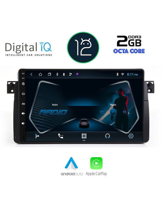 Digital IQ Car-Audiosystem für BMW E46 / Serie 3 (E46) / Serie 3 E46 1998-2005 (Bluetooth/USB/AUX/WiFi/GPS/Apple-Carplay) mit Touchscreen 9"