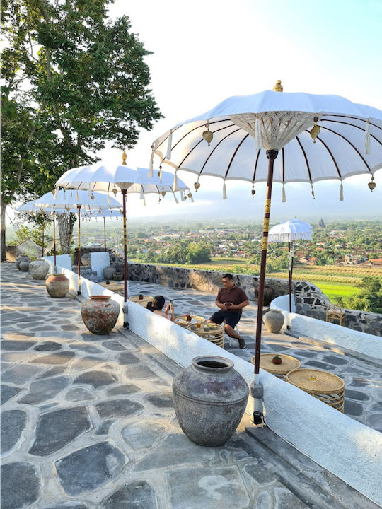 Professional Circular Wicker Umbrella Ecru F2xY2m