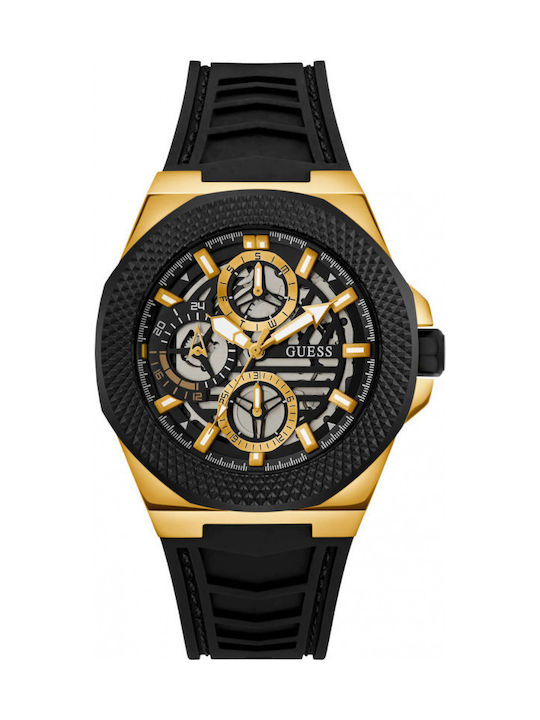 Guess Мъжки часовник 46mm с механизъм на батерия с черна кожена каишка