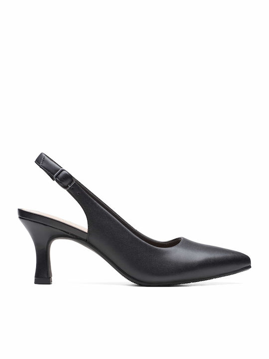 Leather Black Medium Heels with Strap Kataleyna