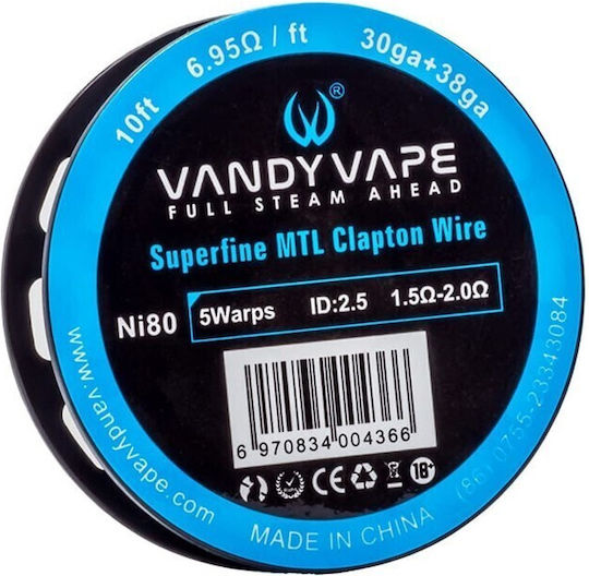 Vandy Vape Тел за D.I.Y. Електронни Цигари Ni80 Суперфин MTL Клаптон Провод 30ga+38ga - 10 фута - 6.95 ома/фут 1бр