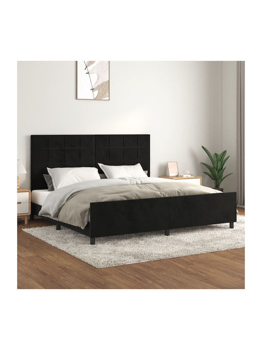 King Size Fabric Upholstered Bed in Black with Slats for Mattress 200x200cm