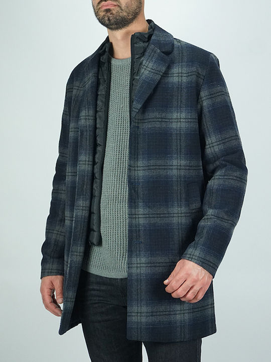 Jack & Jones Men's Coat Navy Blue Check