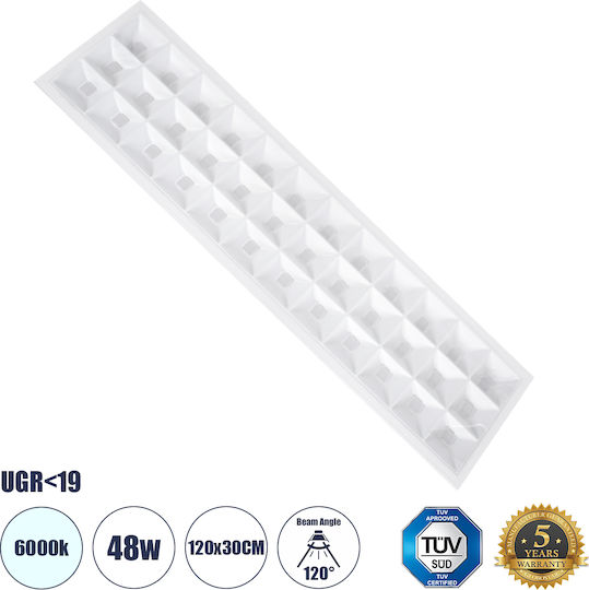 GloboStar Zeus Παραλληλόγραμμο Χωνευτό LED Panel 48W με Ψυχρό Λευκό Φως 6000K 120x30εκ.