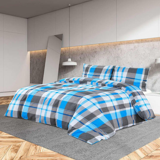 vidaXL Bettbezug-Set Baumwolle Doppelbett mit 2 Kissenbezügen 200x200 Blue / Grey