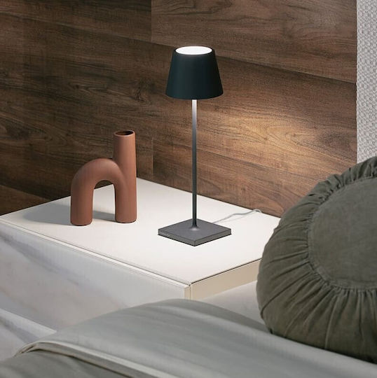 Zafferano Poldina Metal Table Lamp LED with Black Shade and Base