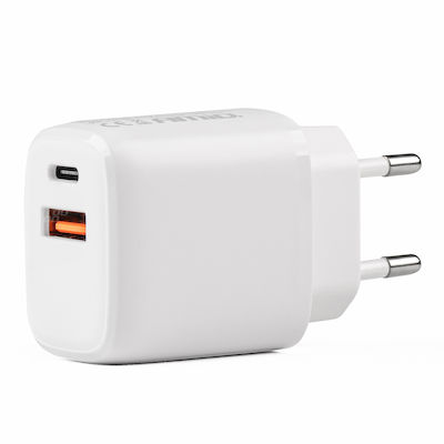 AMiO Charger Without Cable with USB-A Port and USB-C Port 20W Power Delivery / Quick Charge 3.0 Whites (02935)