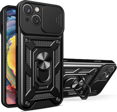 Hurtel Hybrid Armor Camshield Plastic / Silicone Back Cover Durable Black (iPhone 14)