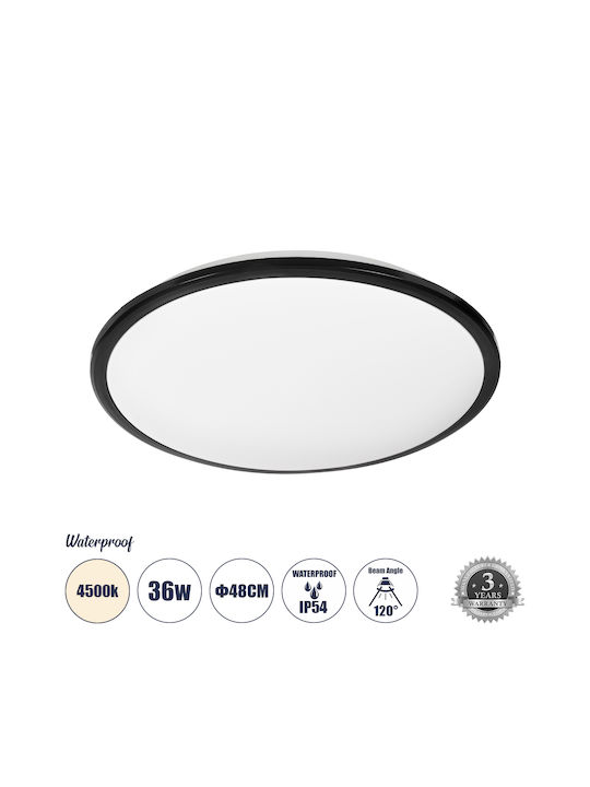 GloboStar Tuffin Plafonieră De Tavan Pentru Baie 48 Cm Neagră Cu LED Integrat
