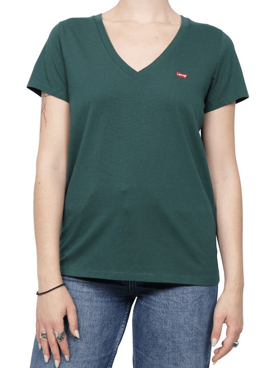 Levi's Damen T-Shirt mit V-Ausschnitt Grün