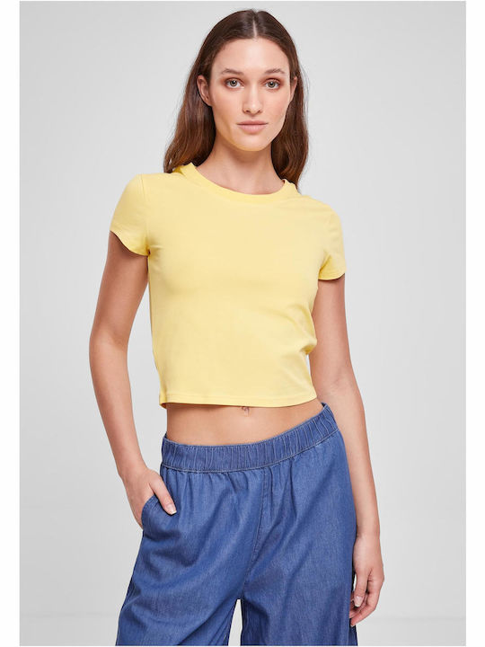 Urban Classics pentru Femei de Vară Crop Top din Bumbac cu Mâneci Scurte Galben