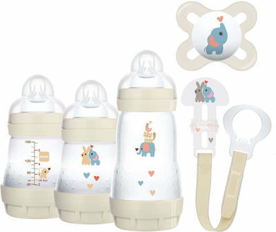 Mam Set aus Plastikflaschen Starter mit Silikonsauger für 0+, 0+ m, Monate Beige Elefant 260ml 5Stück