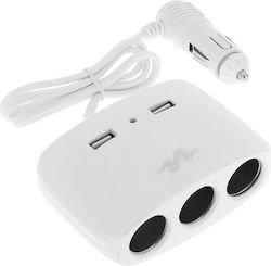 Auto Gs Pulse Φορτιστής Αυτοκινήτου με Θύρες 2xUSB-A 3xΑναπτήρα και Καλώδιο Ενσωματωμένο