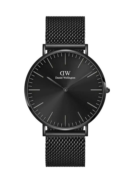 Daniel Wellington Ανδρικό Ρολόι 40mm Μπαταρίας με Μαύρο Μεταλλικό Μπρασελέ