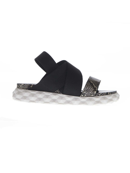 FLAT SANDALS M-103 BLACK FABRIC - BLACK