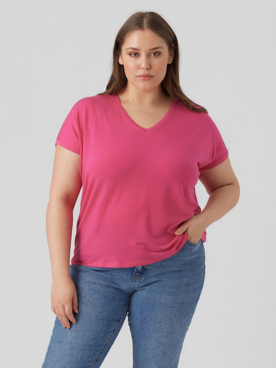 Vero Moda Damen T-Shirt mit V-Ausschnitt Pink Yarrow