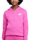 Nike Girls Athleisure Fleece Hooded Sweatshirt Sportswear Club with Zipper Fuchsia