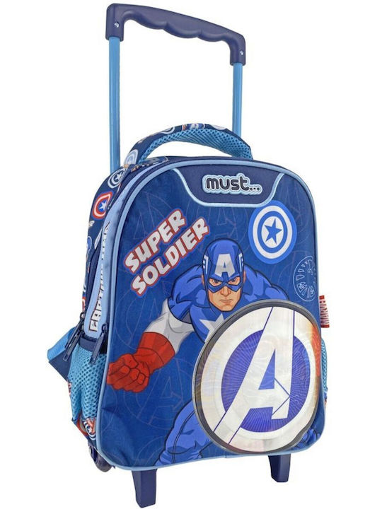 Must Captain America Super Soldier School Bag Trolley Kindergarten in Blue color