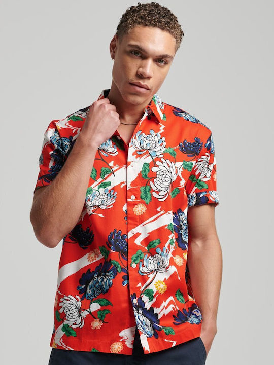 Superdry HAWAIIAN Βαμβακερό Πουκάμισο Πορτοκαλί