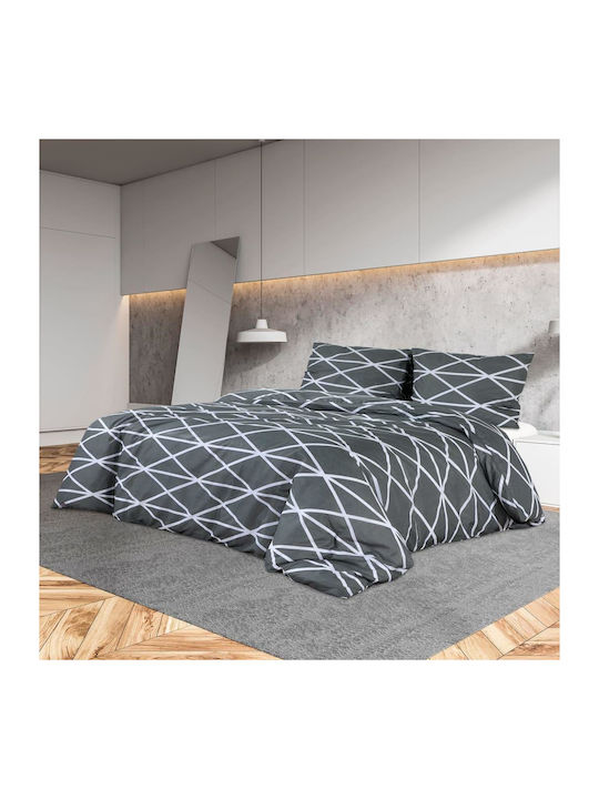 vidaXL Duvet Cover Set Cotton Queen with 2 Pillowcases 240x220 Grey