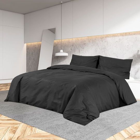 vidaXL Σετ Παπλωματοθήκη Μονή με Μαξιλαροθήκη 155x220cm Μαύρο