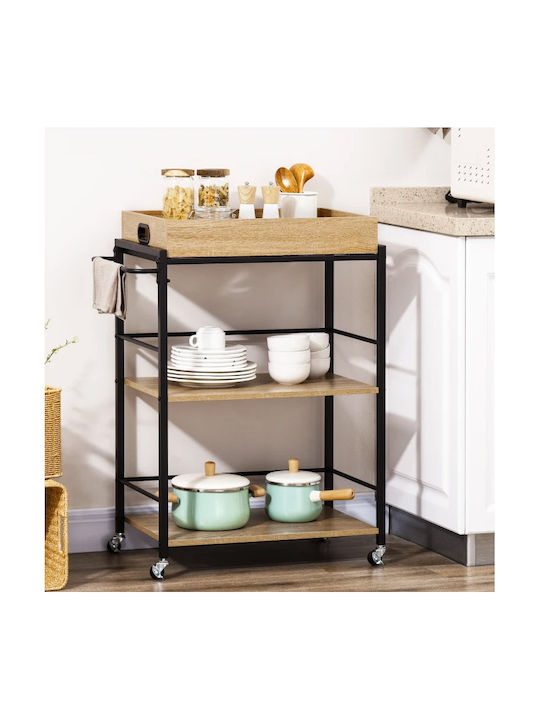 HomCom Troleu De Bucătărie Metalic Cu 3 Locuri Negru 72x40x86cm