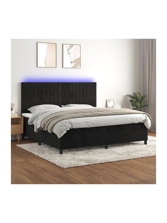 Bed King Size Upholstered with Fabric Black wit...