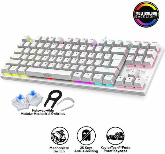 Armaggeddon MKA-2C Neo Gaming Μηχανικό Πληκτρολόγιο Tenkeyless με Custom Red διακόπτες και RGB φωτισμό (Αγγλικό US) Λευκό