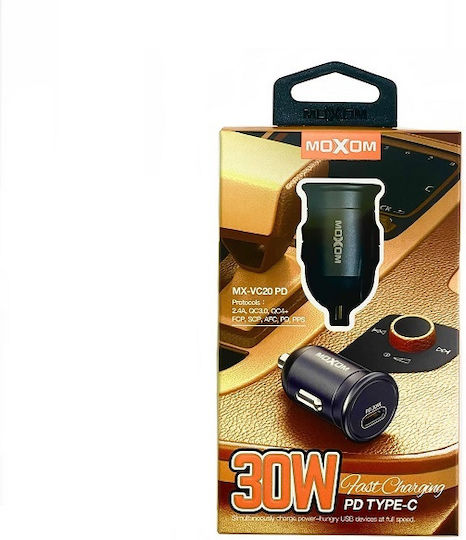 Moxom Auto-Ladegerät 3A Schnellladung mit Anschlüssen: 1xUSB 1xType-C Schwarz Farbe