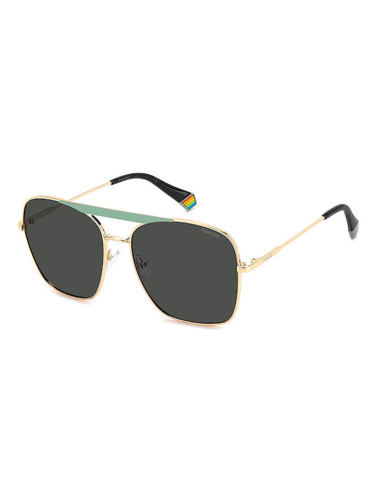 Polaroid Sunglasses with Gold Metal Frame and Gray Polarized Lens PLD6201/S/X 3JN/M9