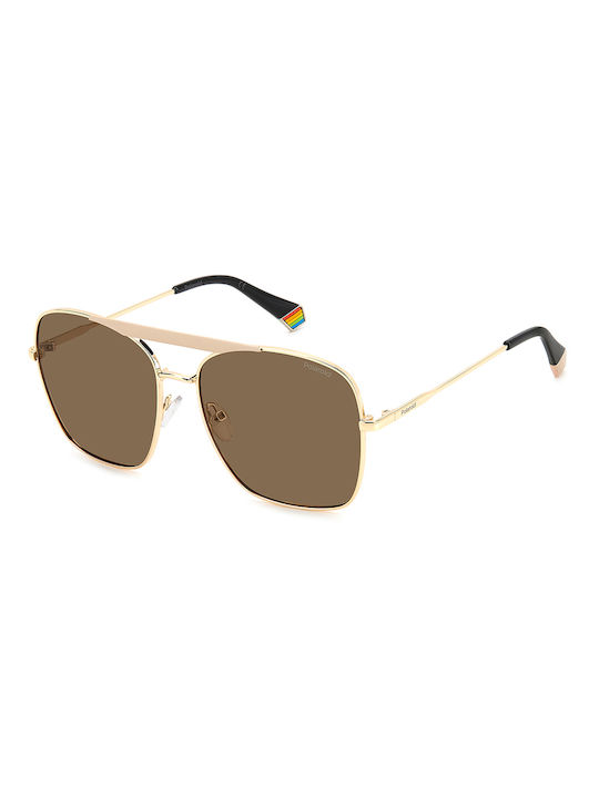 Polaroid Sunglasses with Gold Metal Frame and Brown Polarized Lens PLD6201/S/X YYH/SP
