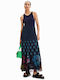 Desigual Sommer Maxi Kleid Marineblau