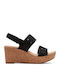 Women's Leather Ankle Strap Platforms Black