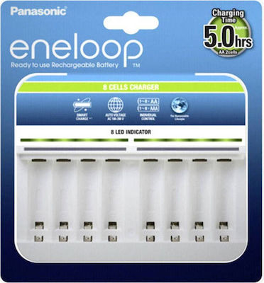 Panasonic Eneloop 8 Slots BQ-CC63 Charger 8 Batteries Ni-MH Of Size /A/A/ /A/A/A/ / / / / / / / / / in White color