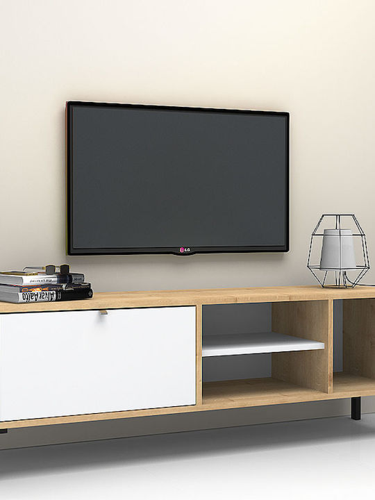 Ξύλινο Έπιπλο Τηλεόρασης Hedda Λευκό / Φυσικό Μ160xΠ35xΥ50cm