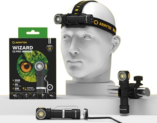 Armytek Pro Wiederaufladbar Stirnlampe LED IP68 mit maximaler Helligkeit 2500lm Wizard C2 Pro Schwarz