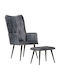 Armchair with Footstool made of Genuine Leather Gray 55x43x97cm