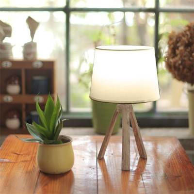 Aigostar Wood Table Lamp for Socket E14 with White Shade and Brown Base
