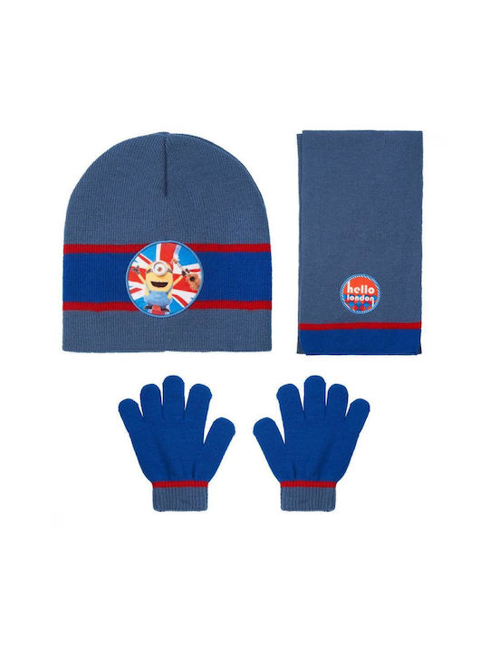 Stamion Kids Beanie Set with Scarf & Gloves Knitted Blue