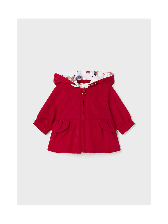 Mayoral Windproof Girls Casual Jacket Red Double Sided with Ηood