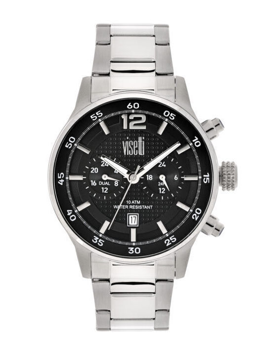 Visetti Legacy Ceas Barbati 45mm Cronograf Baterie cu Brățară din Metal Argintie