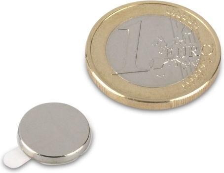 Magnitech 08-005 Neodymium Round Magnet with Adhesive and Traction Force 1.4kg N35 D2xL12xW12mm